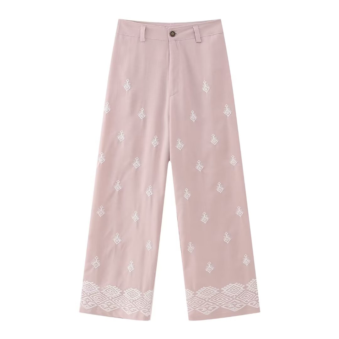 Maria - Pantalon palazzo à jambes larges taille haute avec motifs élégants