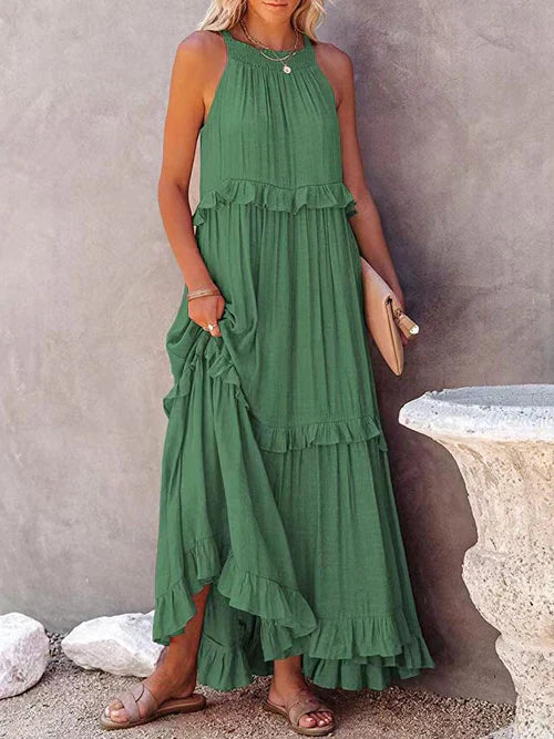 Cindy - Rochie maxi casual fără mâneci cu bretea pe umăr
