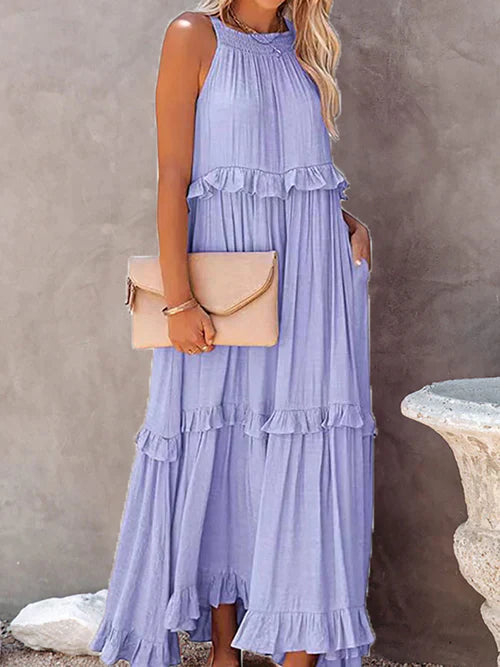 Cindy - Rochie maxi casual fără mâneci cu bretea pe umăr