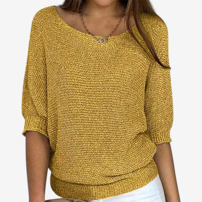 Women's Long Sleeve Sweater with Round Neck