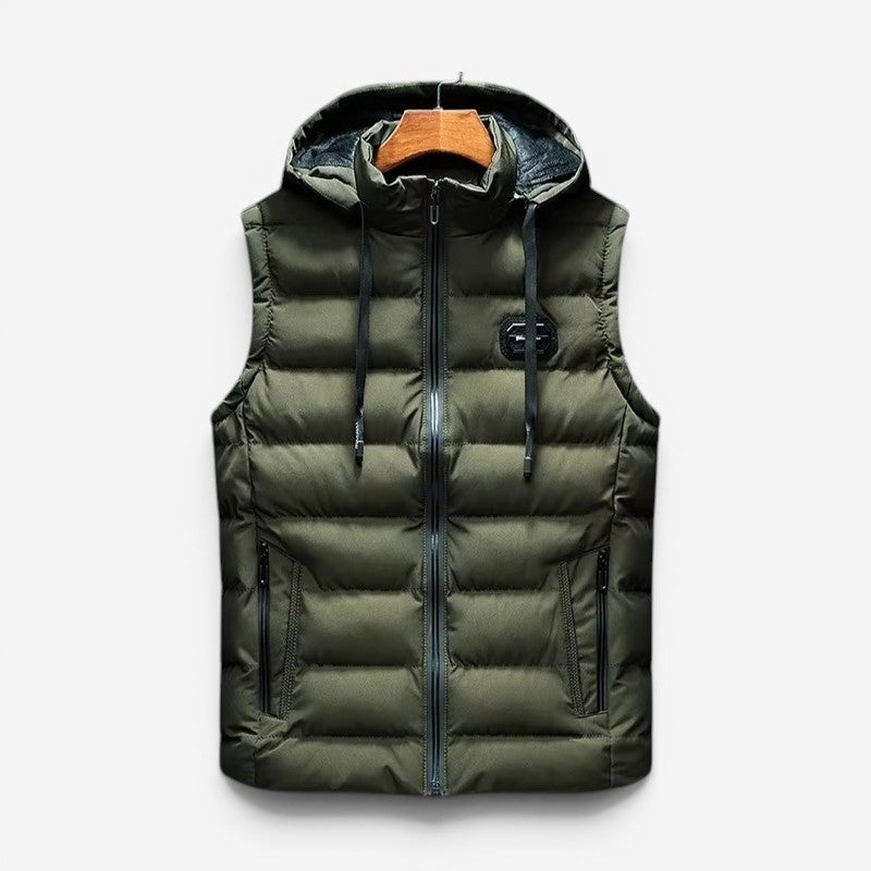 Veste matelassée sans manches pour homme avec capuche et fermeture éclair devant