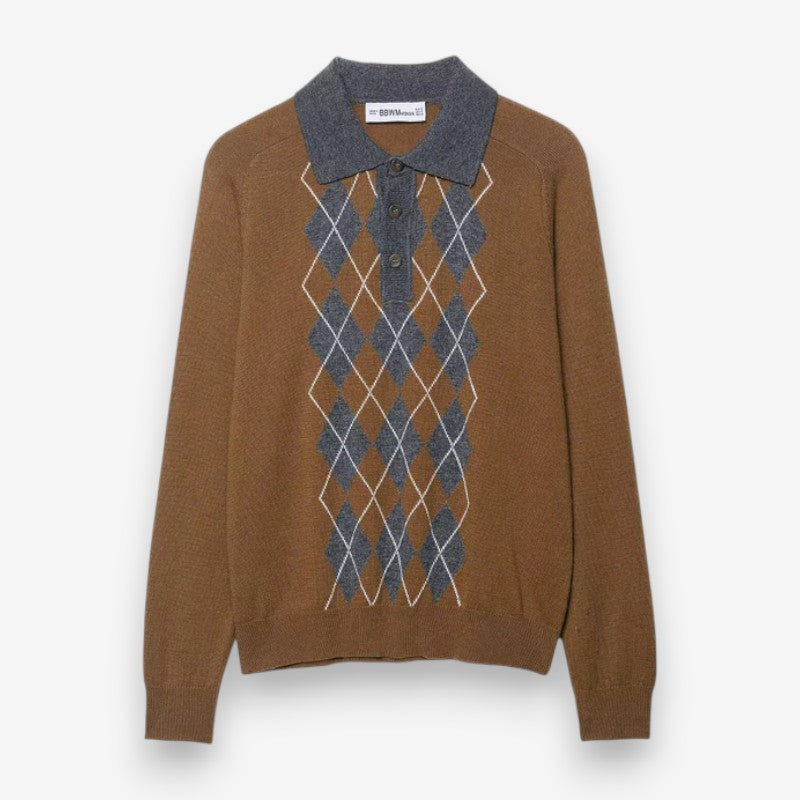Maelis – Pull imprimé à manches longues avec col polo et boutons