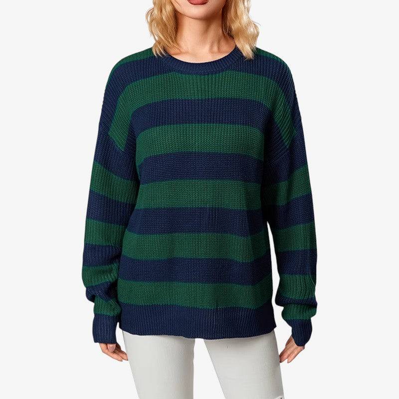 Cynthia - Long sleeve crew neck sweater with stripe design