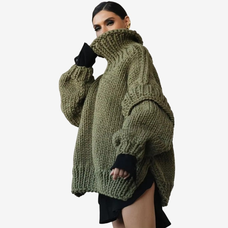 Halen – Pulover oversized cu mâneci lungi, guler înalt și detalii rib