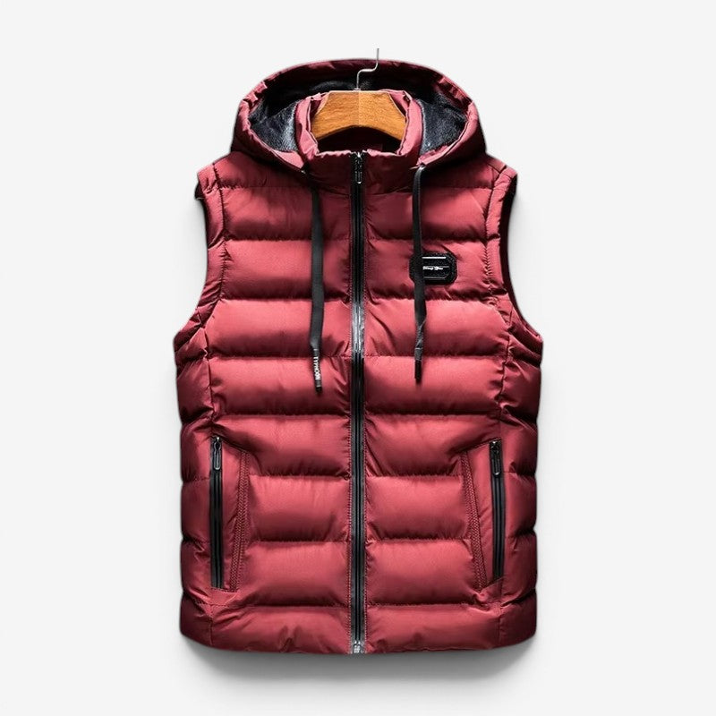 Veste matelassée sans manches pour homme avec capuche et fermeture éclair devant