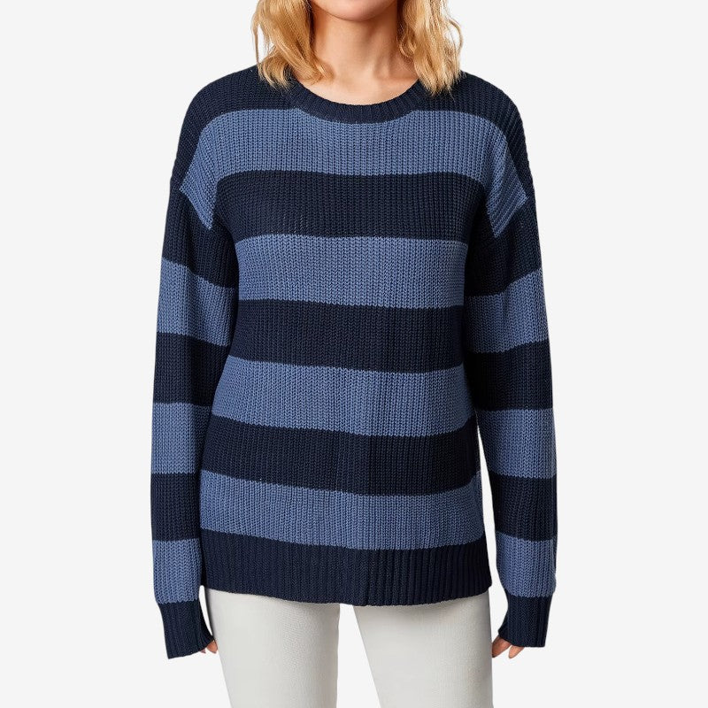 Cynthia - Long sleeve crew neck sweater with stripe design