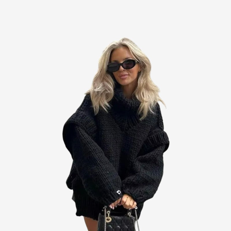 Halen – Pulover oversized cu mâneci lungi, guler înalt și detalii rib