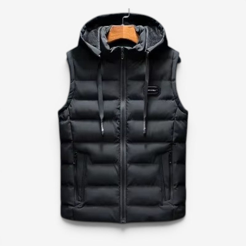 Veste matelassée sans manches pour homme avec capuche et fermeture éclair devant