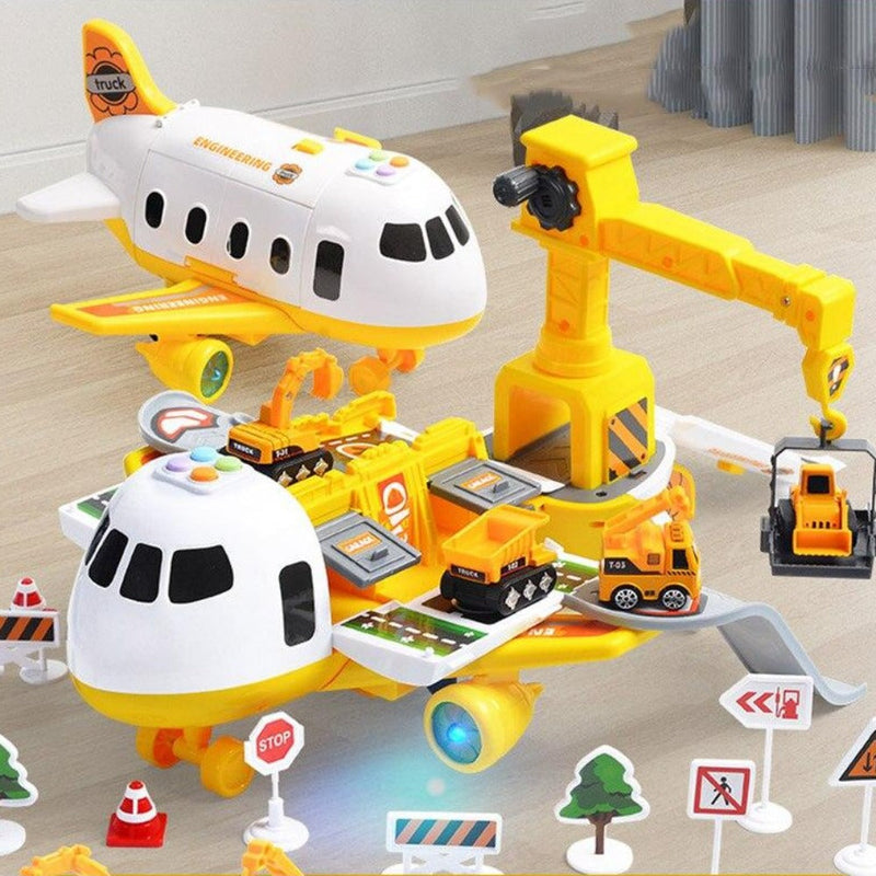 Playen - Avion jouet avec 6 mini-véhicules de construction et 13 accessoires