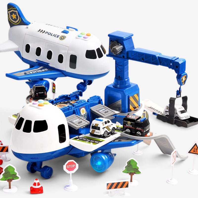 Playen - Avion jouet avec 6 mini-véhicules de construction et 13 accessoires