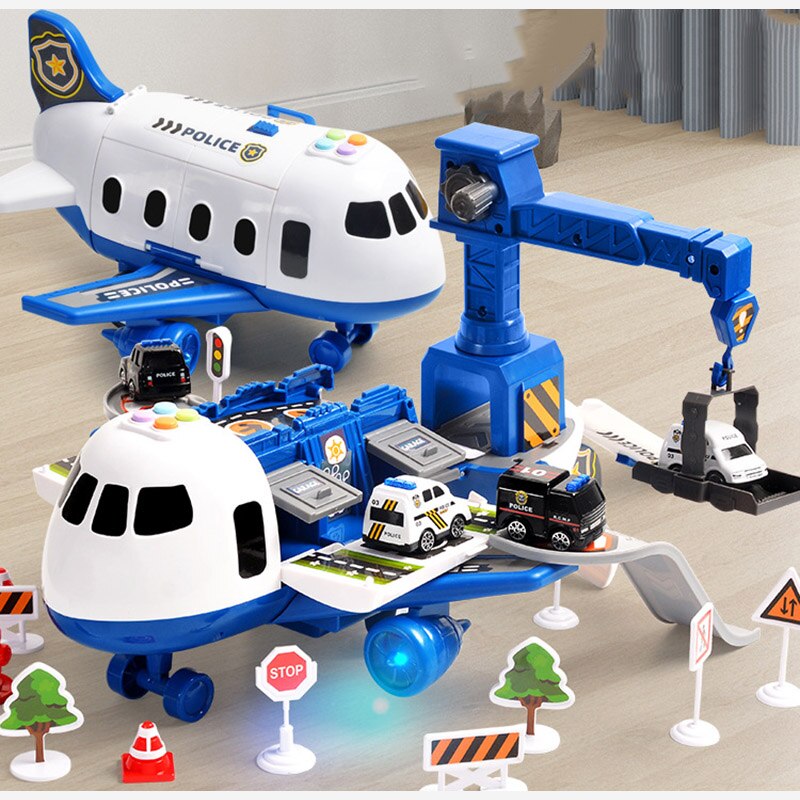 Playen - Avion jouet avec 6 mini-véhicules de construction et 13 accessoires