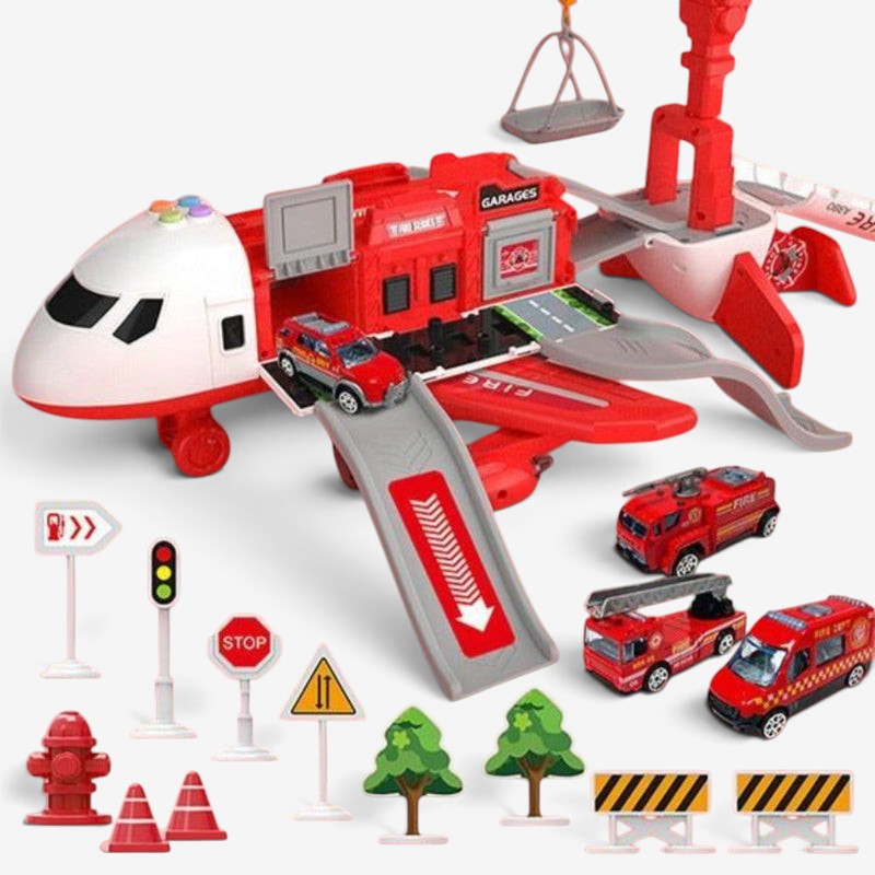 Playen - Avion jouet avec 6 mini-véhicules de construction et 13 accessoires