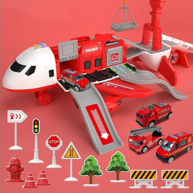 Playen - Avion jouet avec 6 mini-véhicules de construction et 13 accessoires