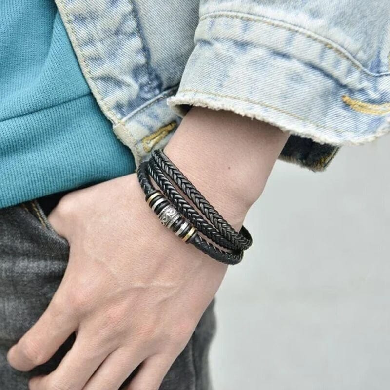 Ethan - Bracciale doppia fila intrecciata ispiratore con chiusura magnetica