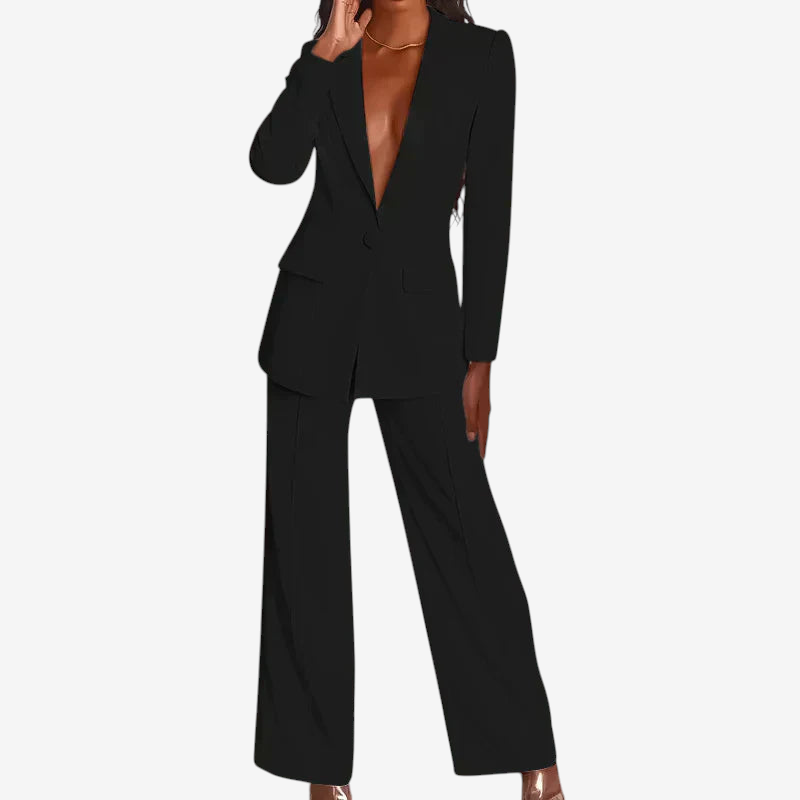 Isabella - Blazer and Wide-Leg Pants Set with Single-Button Closure