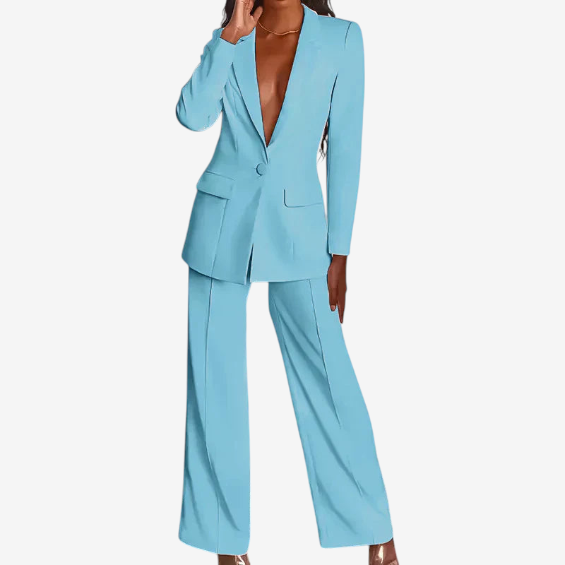 Isabella - Blazer and Wide-Leg Pants Set with Single-Button Closure