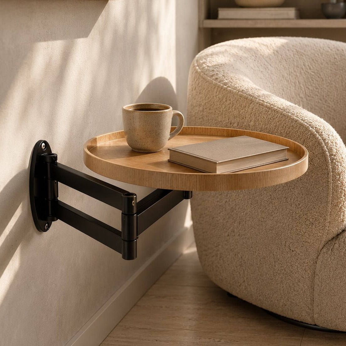 Orbitray - Étagère murale avec bras réglable et plateau rond