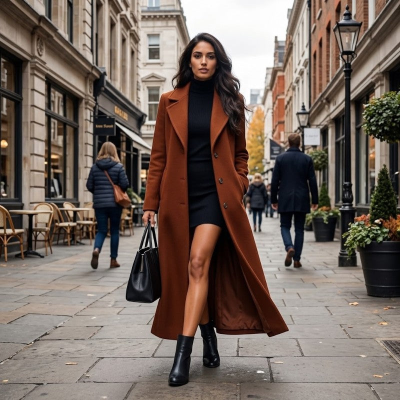 Coatvia - Women's Long Coat With Lapel Collar