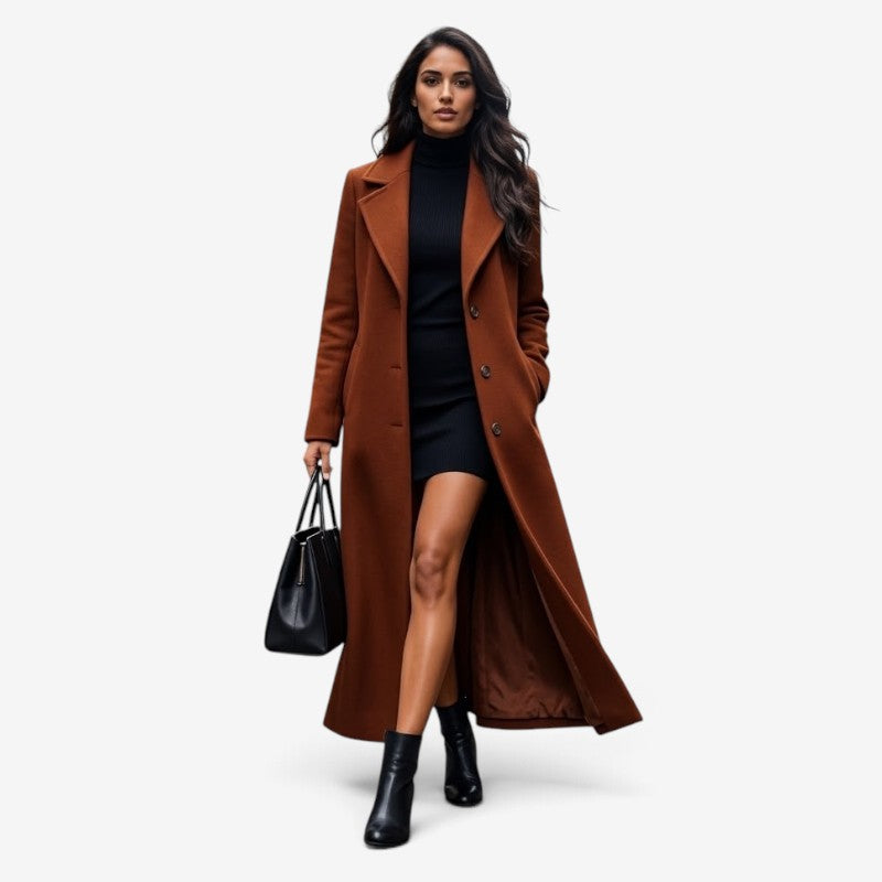 Coatvia - Women's Long Coat With Lapel Collar