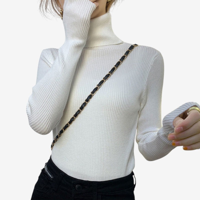 Bella – Pull à manches longues avec col roulé et coupe ajustée