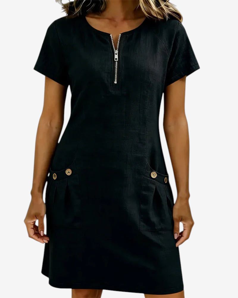 Vestido de corte evasé para mulher com fecho e bolsos