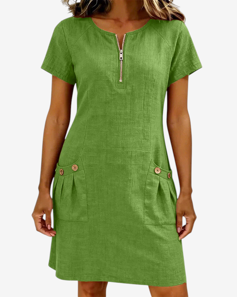 Vestido de corte evasé para mulher com fecho e bolsos