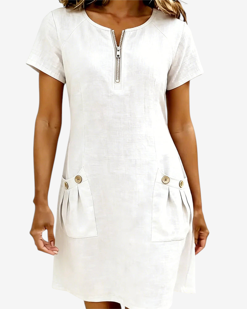 Vestido de corte evasé para mulher com fecho e bolsos