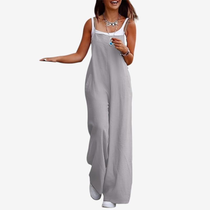 Tuta da donna senza maniche con pantaloni a gamba larga