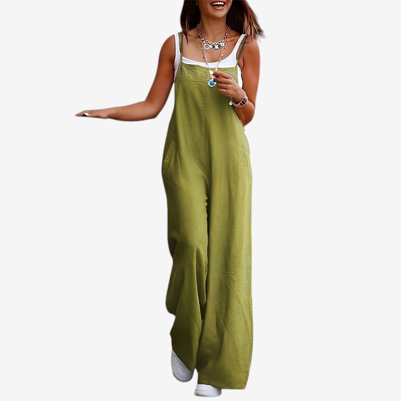 Tuta da donna senza maniche con pantaloni a gamba larga