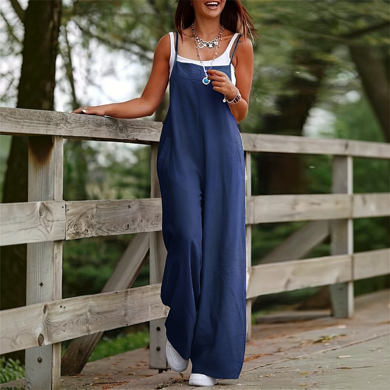 Tuta da donna senza maniche con pantaloni a gamba larga