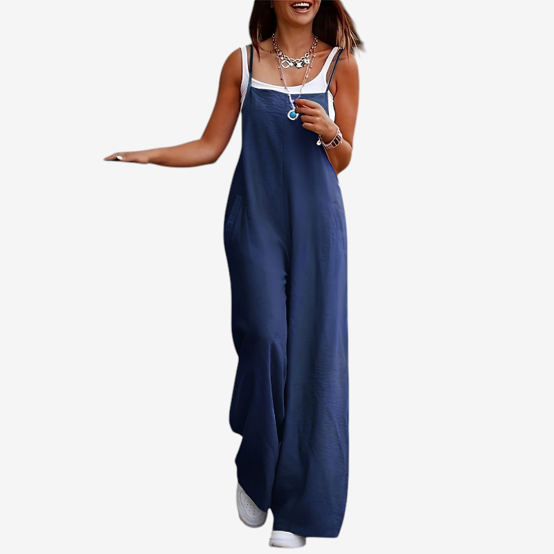 Tuta da donna senza maniche con pantaloni a gamba larga