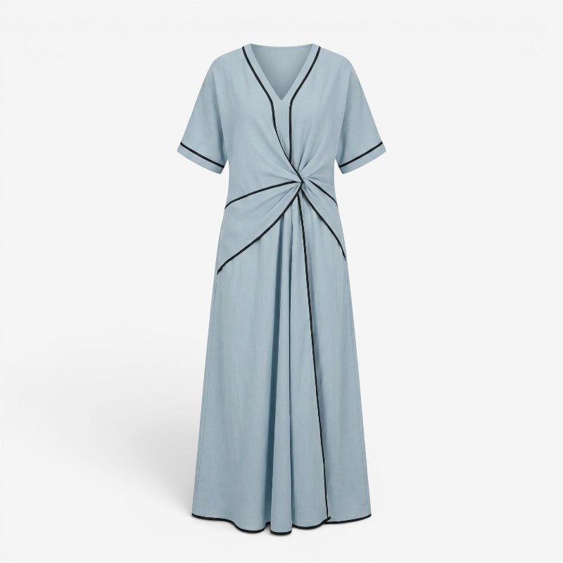 Women's V Neck Maxi Dress with Twist Front